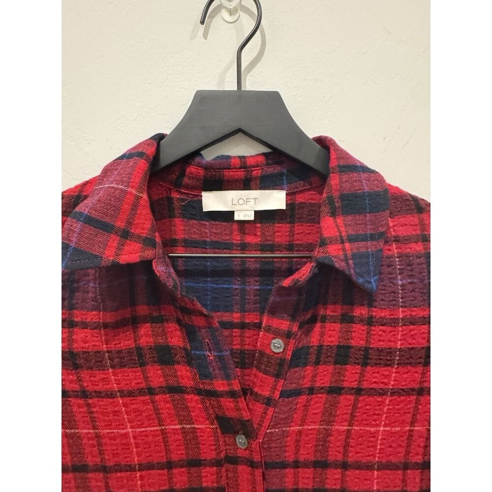 Loft Plaid Mini Shirt Dress Long Sleeve Size Small NWOT Red - Picture 5 of 14